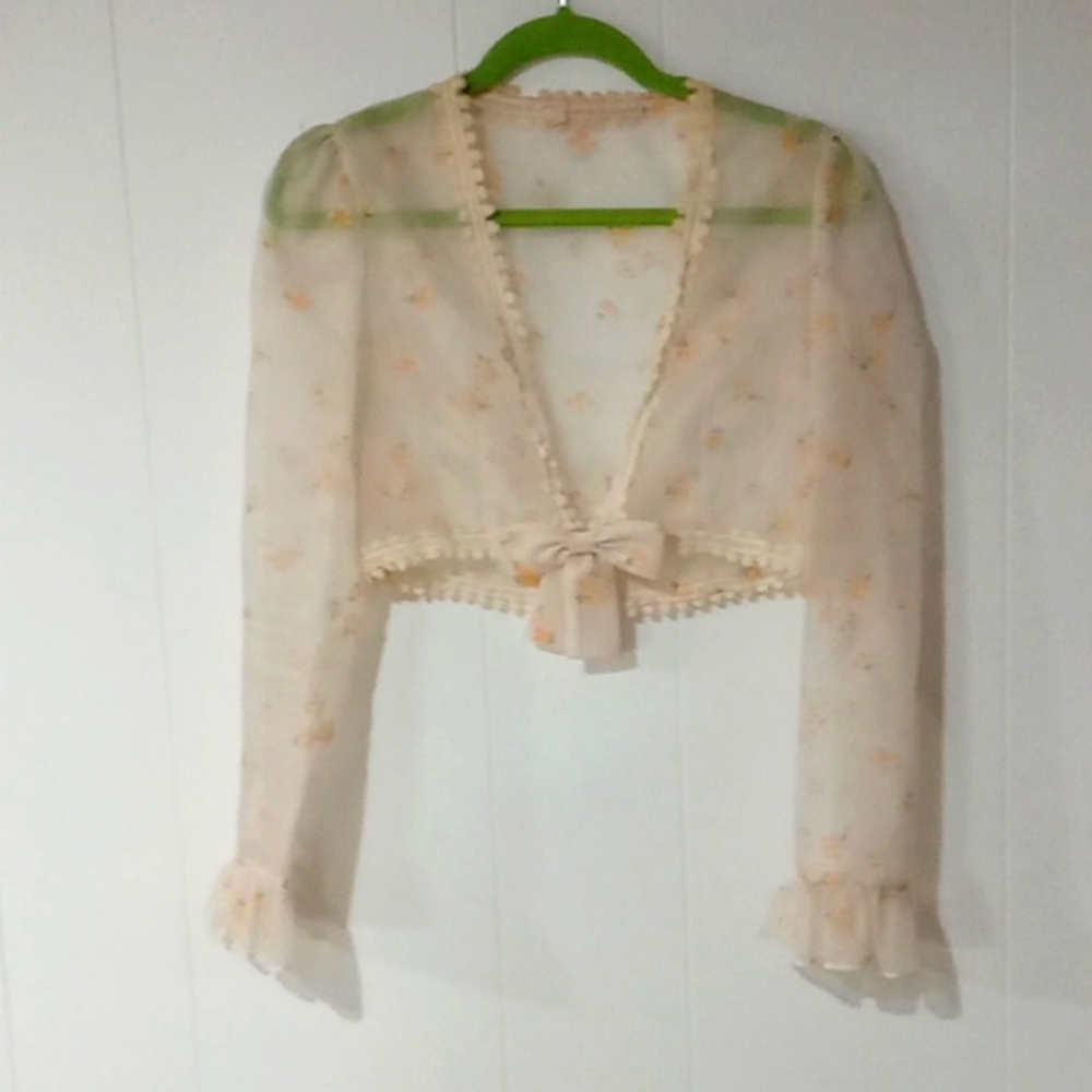 Vintage dotted Swiss front tie overblouse